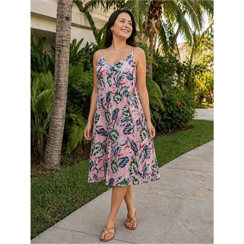 Tropical Print Pink Midi Sundress